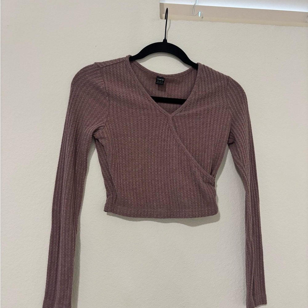 SHEIN Ribbed Wrap Crop Top - Dusty Purple